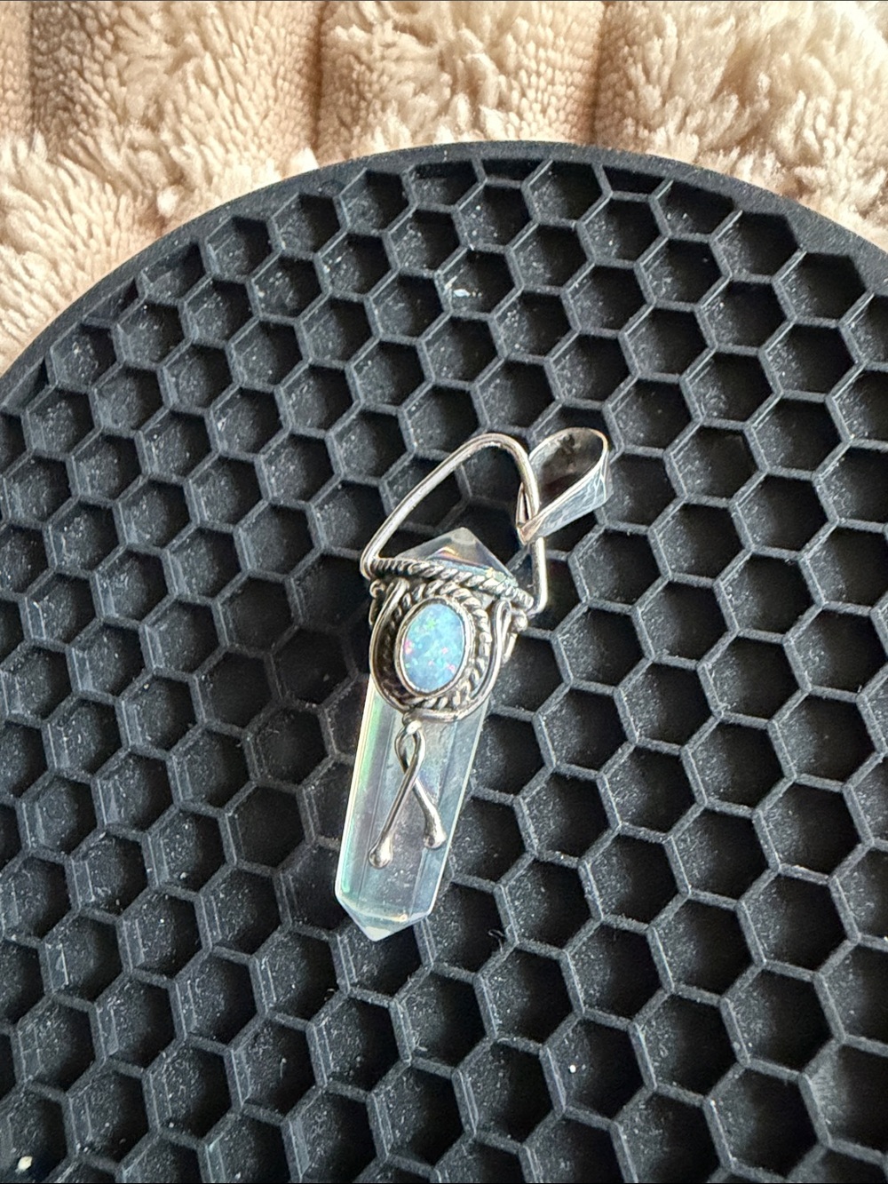 Opal & Quartz in Sterling Silver Setting Pendant